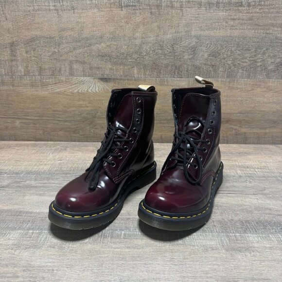 Dr. Martens Vegan Cherry Red Lace Up Combat Boots Women's Size 7